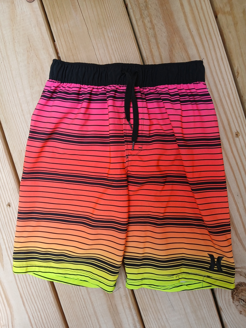 Hurley Boys Ombre Stripe Swim Trunks - Neon Pink to Yellow